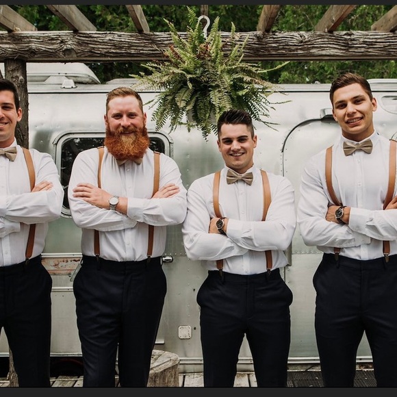 Brown faux leather suspenders - Picture 3 of 5